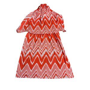 Charlotte Russe - Women's High Halter Orange/White Sleeveless Dress - Size S